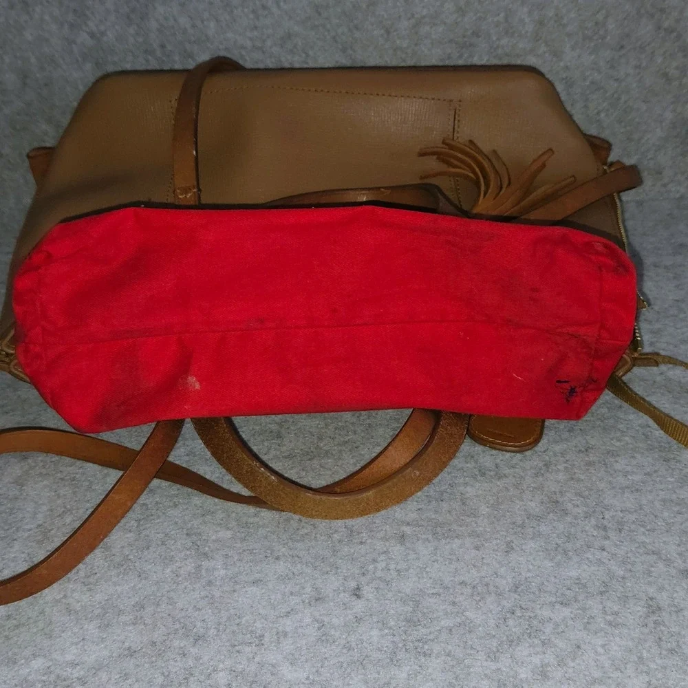 Dooney & Bourke Tan Leather Tassel Satchel Crossbody Bag Gold Hardware